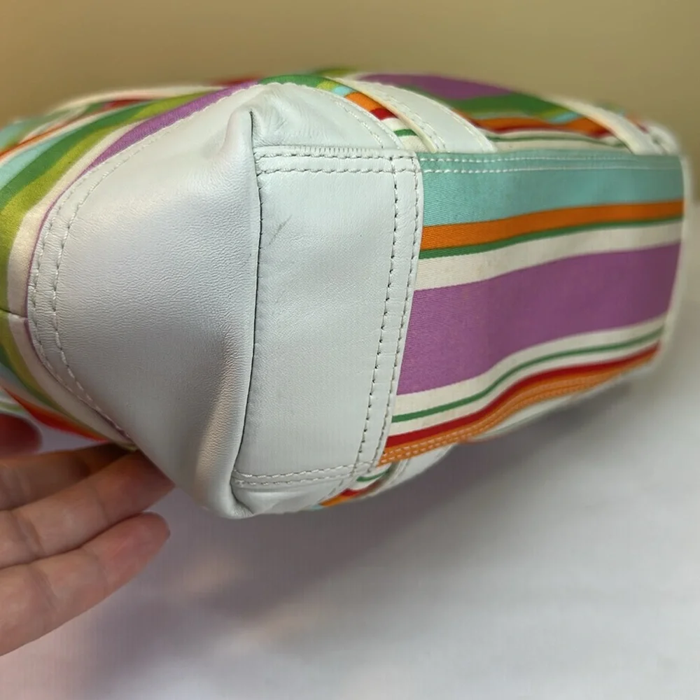 Coach Y2K Hampton Multi color striped fabric and leather tote 2007 - Picture 11 of 15